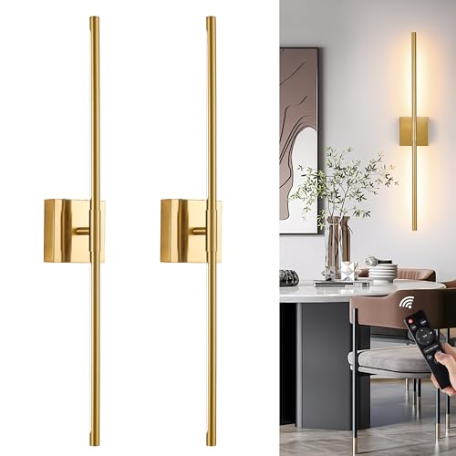 Gold Battery Operated Wall Sconces Set of 2 with Remote 24 Inch (2 Count)