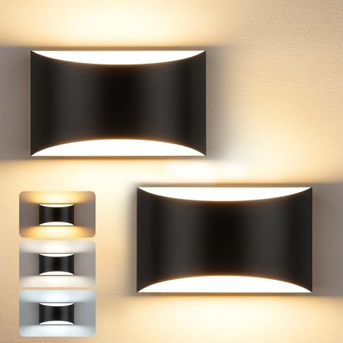 Modern LED Wall Sconce Set of 2 Large Black Indoor Wall Light 3CCT (2 Count)