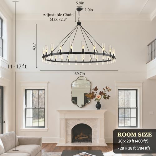 70" Black Wagon Wheel Chandelier