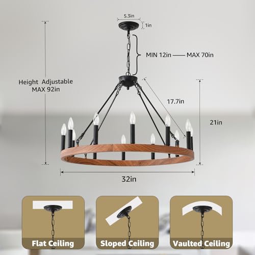Wood Grain Wagon Wheel Chandelier 32