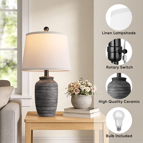 Bedside Lamps Set of 2 with Linen Lampshade (2 Count)