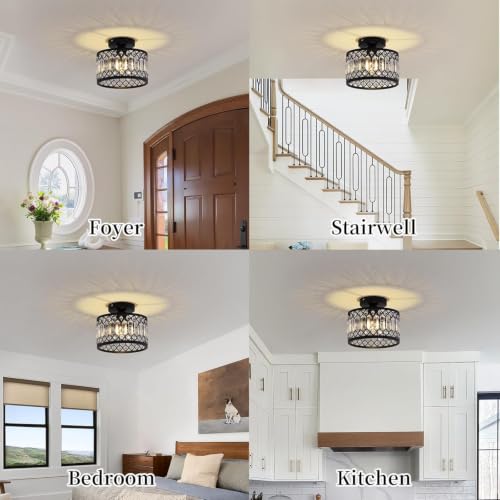 Crystal Black Ceiling Light Fixture Modern Semi Flush Mount