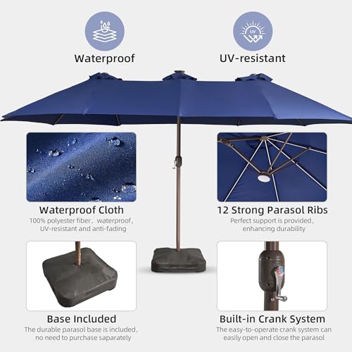 15 ft Large Patio Umbrella with Color Changing Lights