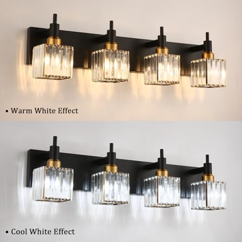 Gold Black Crystal Bathroom Lighting Fixtures