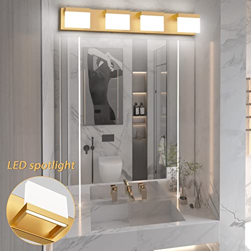 Gold Vanity Lights for Bathroom Modern LED 4 Lights Bathroom Vanity Lights Up and Down Wall Light Fixtures 6000K