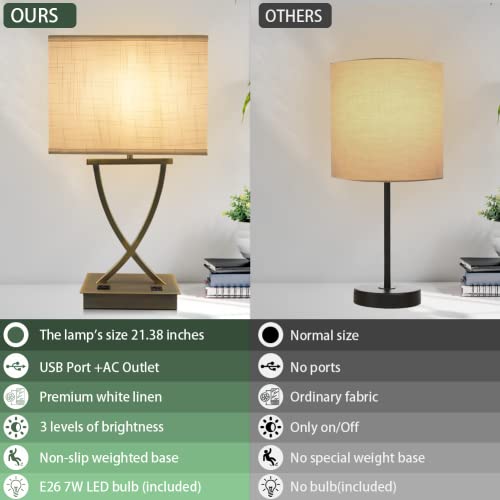 3 Way Touch Dimmable Bedside Lamp 21.38" with USB