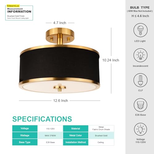3 Light Semi Flush Mount Ceiling Light Fixture