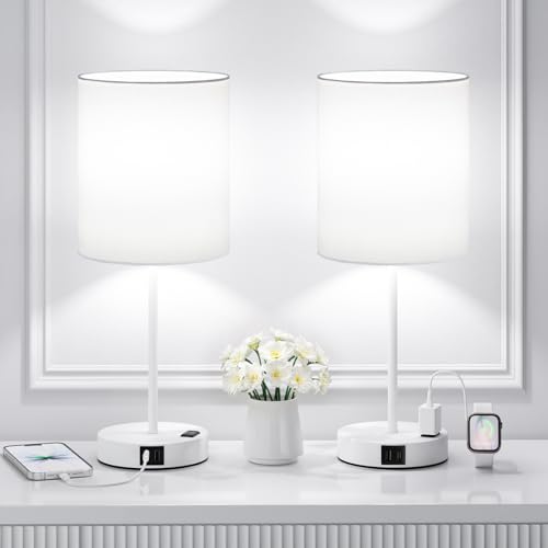 17.6" White Touch Lamps for Bedroom Set of 2 (2 Count)