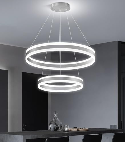 D15.7''+23.6'' Modern Ring Chandelier for Dining Room LED Dimmable Pendant Lighting Chandelier for Living Room Foyer Bedroom Entryway 3000K