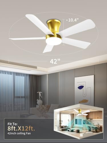 42 Inch White Gold Low Profile Ceiling Fan with Light and Remote (Gold White / 42 Inch)