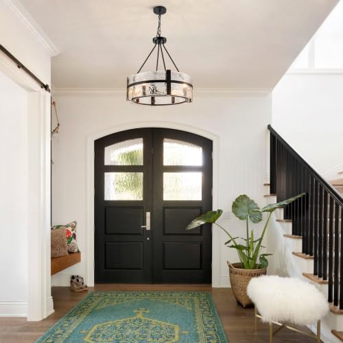 Modern Dining Room Chandelier 21" Black Water Ripple Glass Drum Chandelier