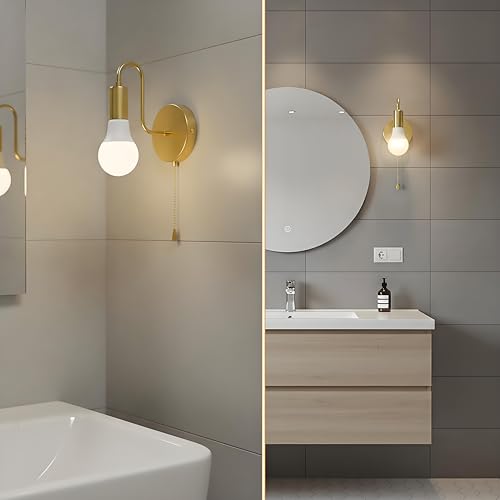 Hardwired Pull Chain Wall Sconce Gold 1