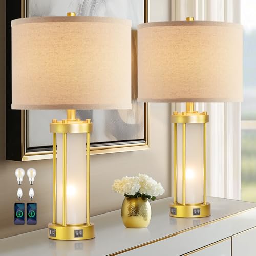 Modern Table Lamps for Living Room Set of 2 with 2 USB Ports (2 Count)