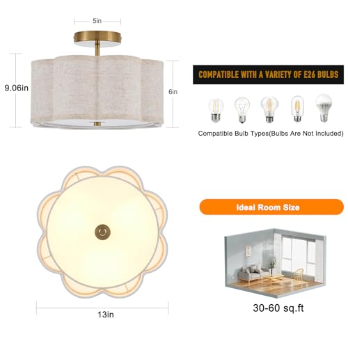 13" Gold Semi Flush Mount Ceiling Light