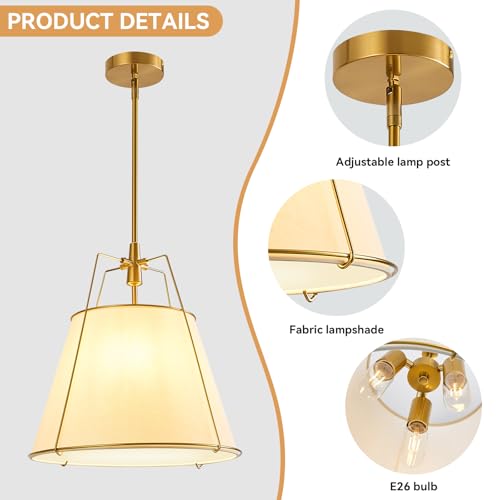 Modern Pendant Light Fixtures with 16" White Linen Fabric Shade