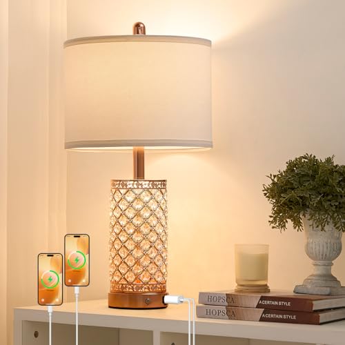 24in Crystal Table Lamp Bedroom Lamps for Night Stand Bedside
