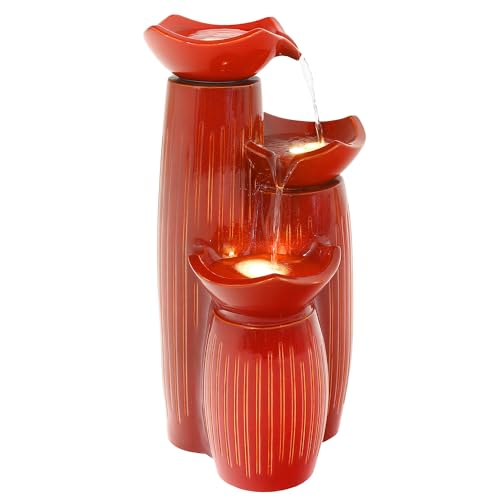30" Ceramic Outdoor Water Fountain with LED Lights