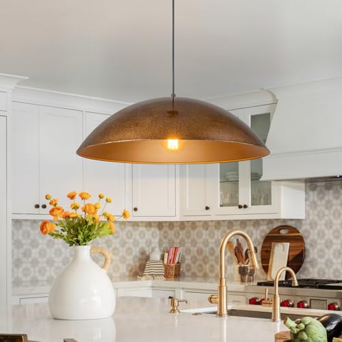 Vintage Antique Brass Dome Pendant Light