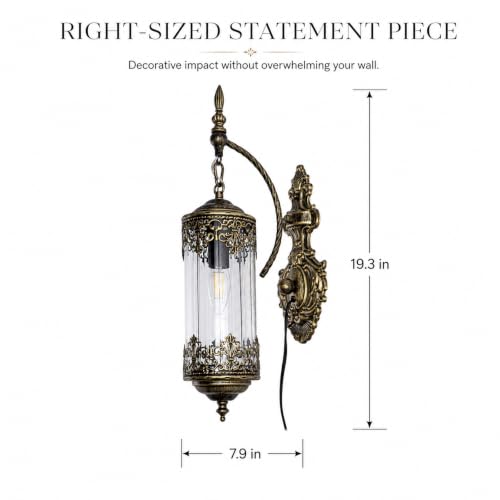 Rustic Gothic Plug in Wall Sconce with Glass