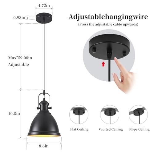 8.6" Black Pendant Lights for Kitchen Island 3 Pack (3 Count)