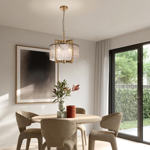 Modern Crystal Gold Chandeliers for Dining Room Drum Pendant Light (4 Count)