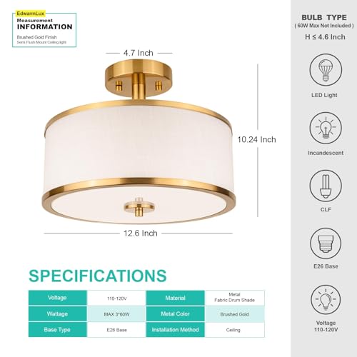 3 Light Semi Flush Mount Ceiling Light Fixture