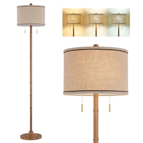 Upgraded 2 Light Mid Century Floor Lamp for Living Room (Walnut)