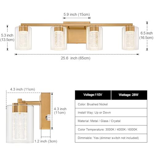 4 Light Gold Vanity Light with 3 Color Modes
