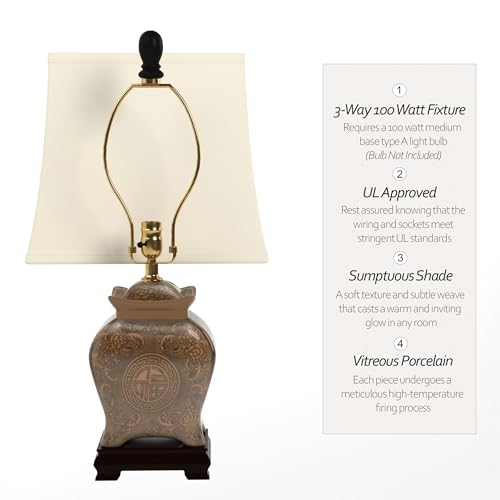 19" Black & Brown Medallions Porcelain Lamp