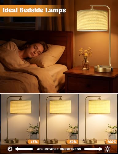 Gold Table Lamp with Weaving lampshade