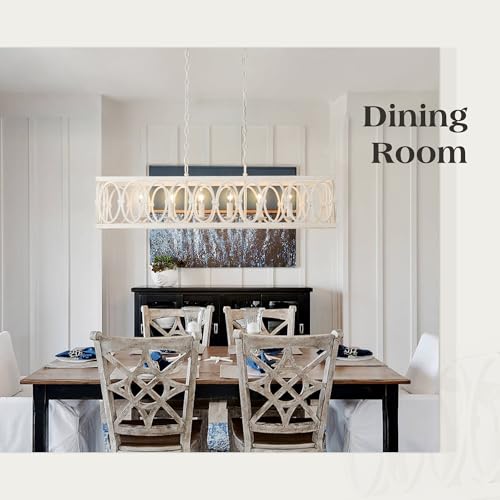 L39.4 Rustic Farmhouse Rectangle Chandelier for Dining Room Kitchen Island Lights Cage Pendant Ceiling Light Fixture Distressed Metal Hanging Lighting Retro Vintage Linear Chandeliers 6 (6 Count)