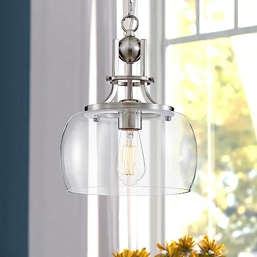 Chandelier Rustic Farmhouse Industrial Round Ceiling Pendant LED Light Fixture with Clear Glass Shades for Dining Room Kitchen Island Foyer Entryway