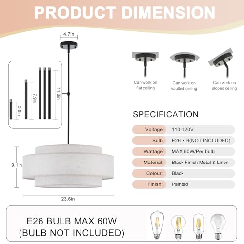 23.6" Modern Large Drum Chandelier