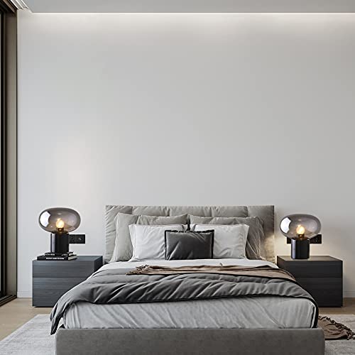 Glass Table Lamp Farmhouse Lamps for Living Room Art Deco Side Table Lamp for Living Room Smoky Gray
