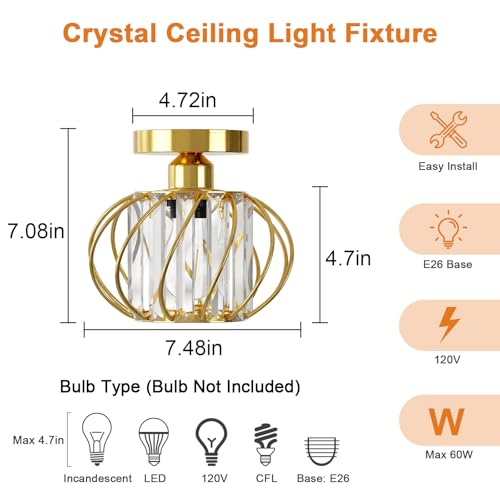 Gold Crystal Ceiling Light Fixture (2 Count)