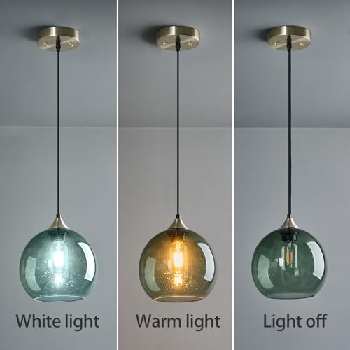 Gray Green Glass Pendant Lights Kitchen Island Lighting Globe Pendant Light Fixtures Modern Pendant Lighting for Bedroom Living Dining Room Light Fixture