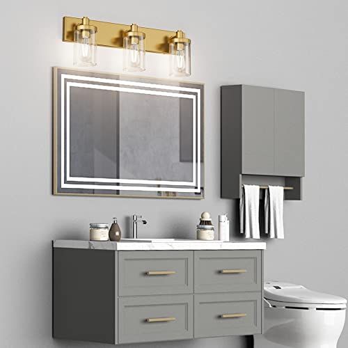 Gold Vanity Light 3 Lights Bathroom Vanity Lighting Fixtures Over Mirror Bathroom Wall Light with Clear Glass Shade