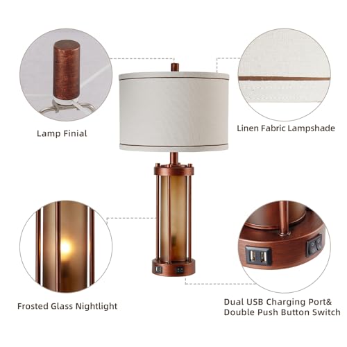 Set of 2 Farmhouse Table Lamps for Living Room with 2 USB Ports (2 Count)
