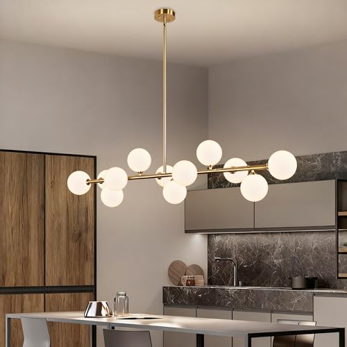 Gold Linear Chandelier 12 Lights Dining Room Light Fixture Kitchen Lighting