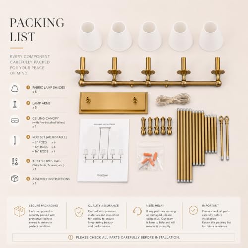 5 Light Brass Modern Linear Chandelier with Fabric Shade for Kitchen Island