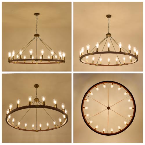 Farmhouse Wagon Wheel Chandelier 47" Rustic Gold Chandelier for Dining Room