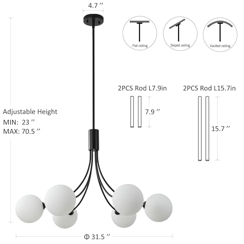 6 Light Modern Farmhouse Black Chandelier