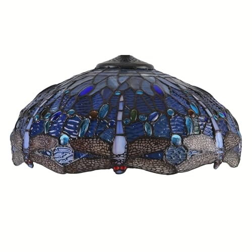 Tiffany Lamp Shade Replacement 16X7.4 Inch Blue Stained Glass Dragonfly Style Lampshade