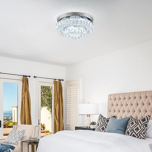 12 Inch Crystal Chandelier LED Ceiling Light 2 Tier Flush Mount Ceiling Light Fixtures Modern Chandelier Lighting for Hallway Bedroom Dining Room Kitchen