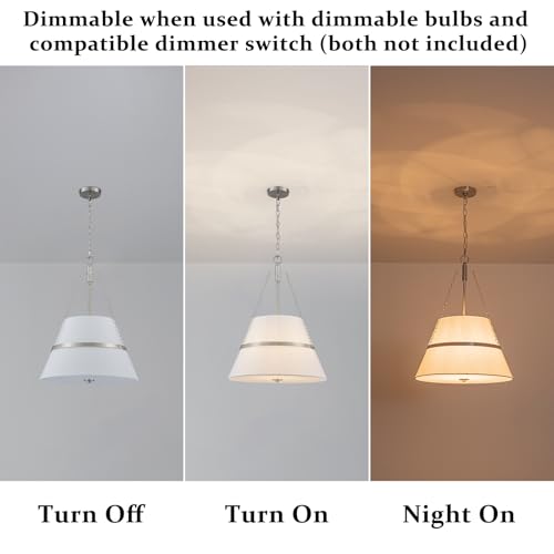20" Brushed Nickel Drum Chandelier for Dining Room Linen Pendant Light