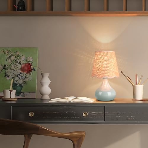 Light Blue Boho Small Table Lamp for Small Spaces