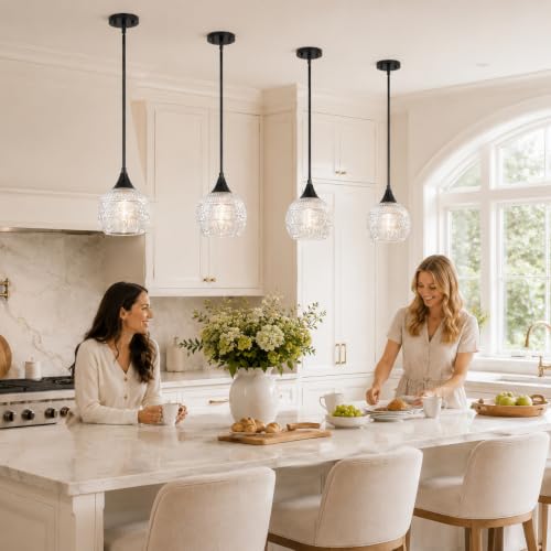 DSMJFU Black Pendant Light Set of 2 with Clear Glass for Kitchen Island (2 Count)