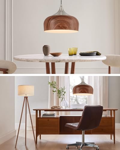 Bauhaus Pendant Light Wooden Pattern Dome Pendant Light Fixture Brushed Nickel Metal Modern Adjustable Hanging Lighting for Kitchen Island Dining Room Office Hallway Foyer Bedroom