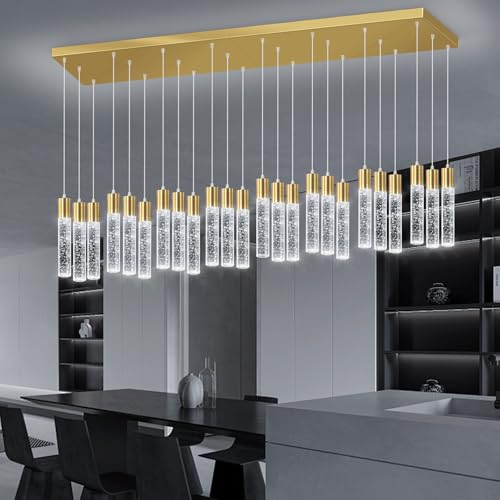 24 Lights Modern Crystal Chandeliers LED Pendant Light for Kitchen Island Dining Room Entrance Foyer Living Room 6000K Gold