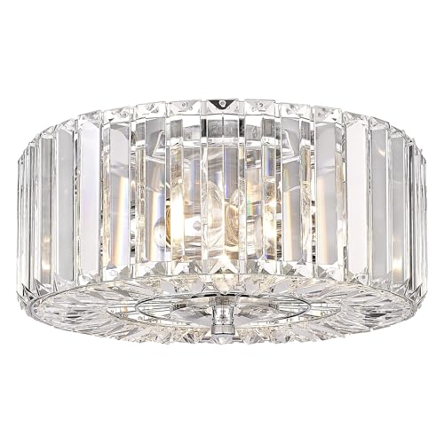 11.87 Inch Round Chrome Crystal Flush Mount Ceiling Light Fixture